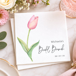 Serviette En Papier Cocktail de brunch de mariage rose tulipe moderne