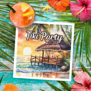 Serviette En Papier Cocktail de fête tiki de plage tropicale
