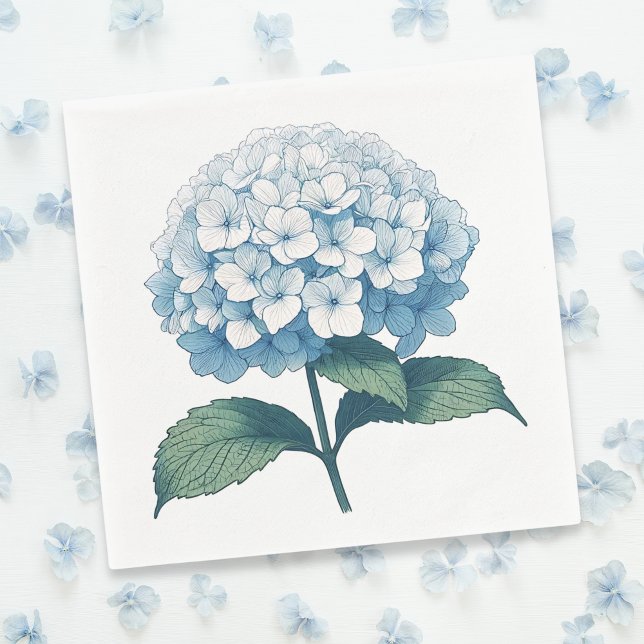Serviette En Papier Cocktail de fleurs d'hydrangea bleu élégant (Créateur téléchargé)