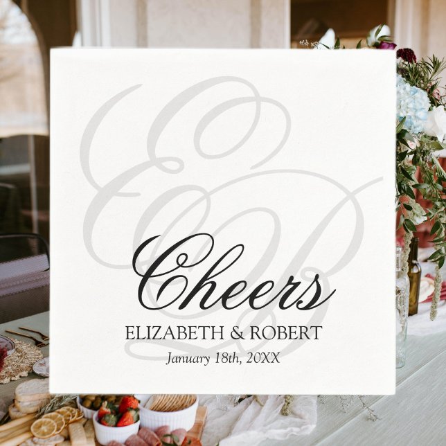 Serviette En Papier Cocktail de mariage simple monogramme à félicitati (Créateur téléchargé)