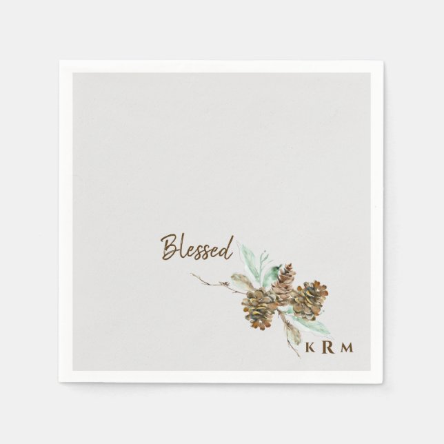 Serviette En Papier Cocktail de Monogramme Bienheureux Pine de Vacance (Devant)