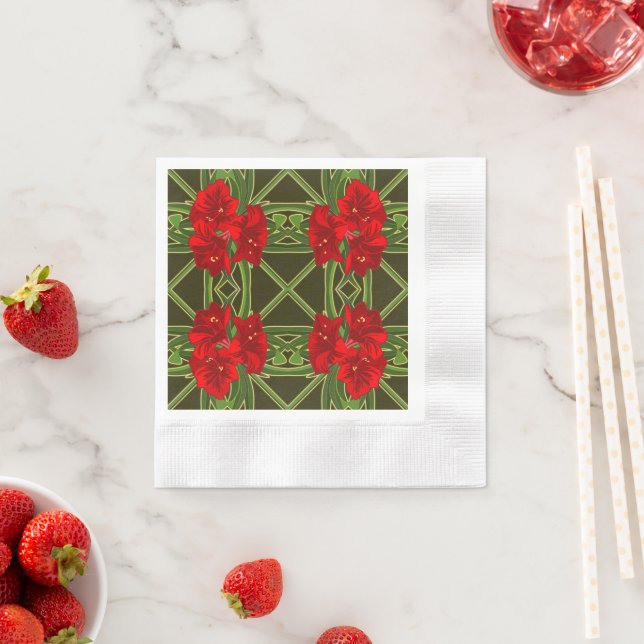 Serviette En Papier Cocktail de Noël Amaryllis (En situation)