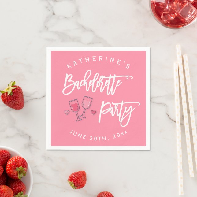 Serviette En Papier Cocktail de soirée de Bachelorette rose et blanc (En situation)