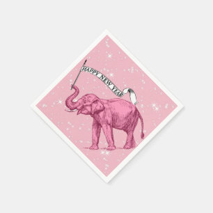 Serviette En Papier Cocktail d'éléphant rose de bonne année