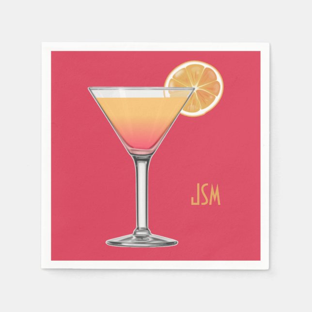 Serviette En Papier Cocktail d'été Alcool Fruit Boire Initiales (Devant)