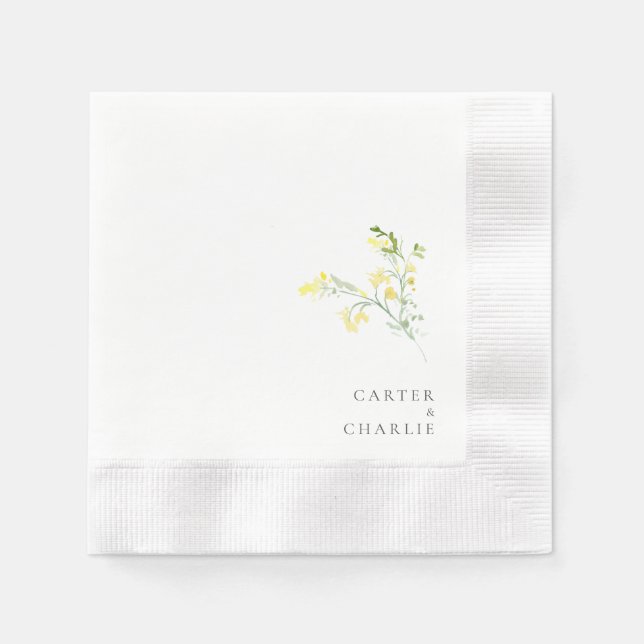 Serviette En Papier Cocktail en Mariage de fleurs Jaunes (Devant)