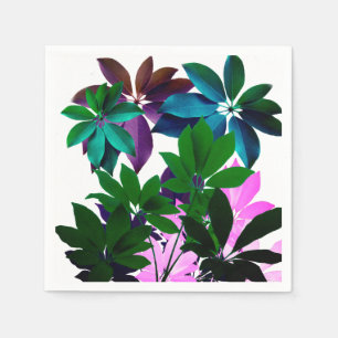 Serviette En Papier Cocktail Feuille rose et vert Napkin