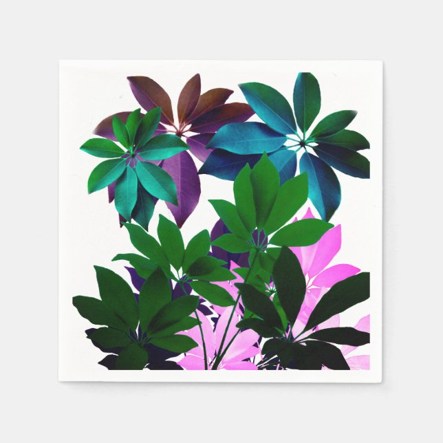 Serviette En Papier Cocktail Feuille rose et vert Napkin (Devant)