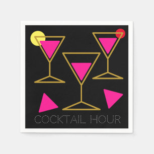 Serviette En Papier Cocktail Heure Anniversaire Fête Noir Hot Rose