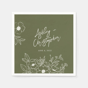 Serviette En Papier Cocktail Mariage bleu végétal minimal