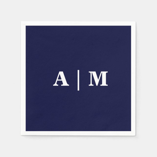 Serviette En Papier Cocktail Mariage de Monogramme de la Marine (Devant)