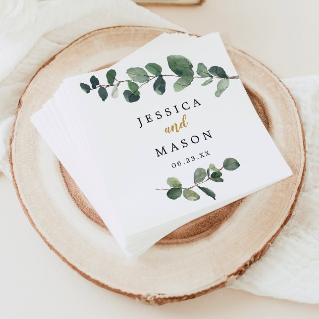 Serviette En Papier Cocktail Mariage Eucalyptus Napkin (Créateur téléchargé)