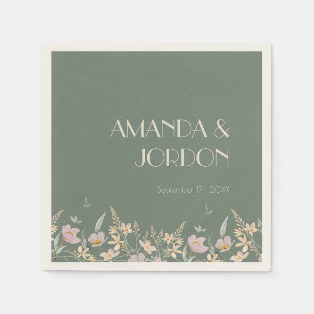 Serviette En Papier Cocktail Mariage fleur sauvage Sage Deco (Devant)
