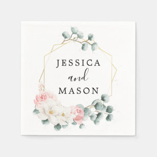 Serviette En Papier Cocktail Mariage floral vert Napkin