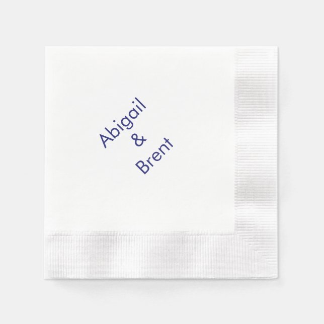 Serviette En Papier Cocktail Mariage Marine et Blanc Moderne (Devant)