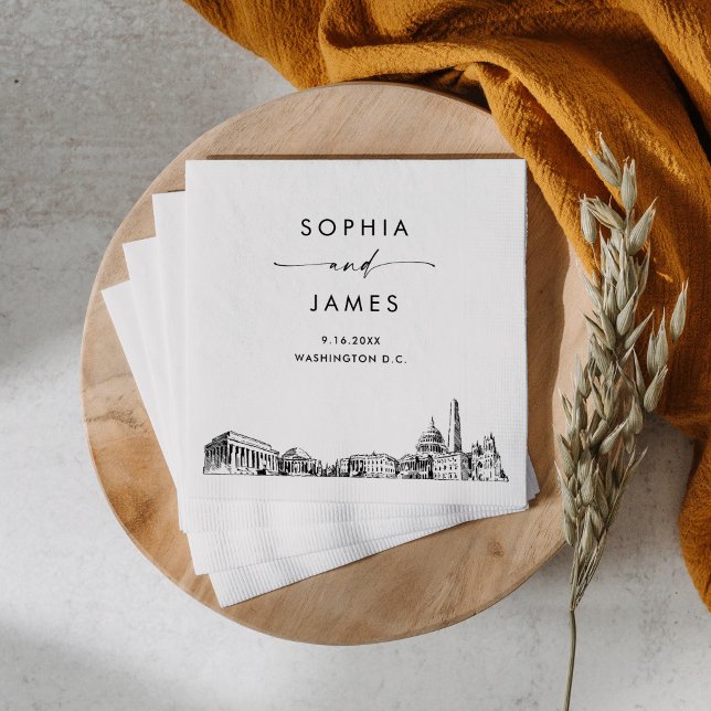 Serviette En Papier Cocktail Mariage moderne Washington DC Skyline (Créateur téléchargé)