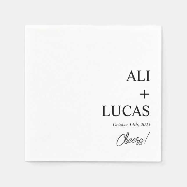 SERVIETTE EN PAPIER COCKTAIL MARIAGE NOIR ET BLANC CLASSIQUE NAPKIN (Devant)