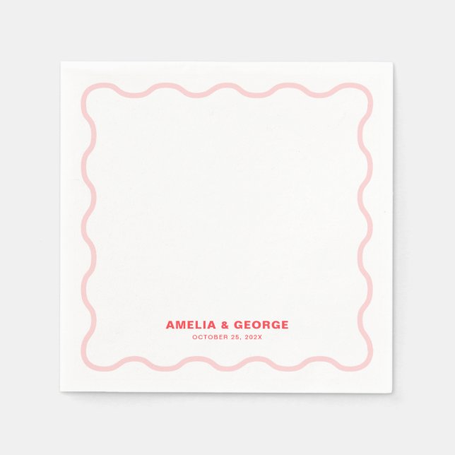 Serviette En Papier Cocktail Mariage rose et rétro (Devant)