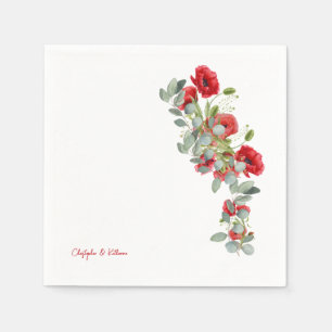 Serviette En Papier Cocktail Mariage rouge d'Eucalyptus Floral