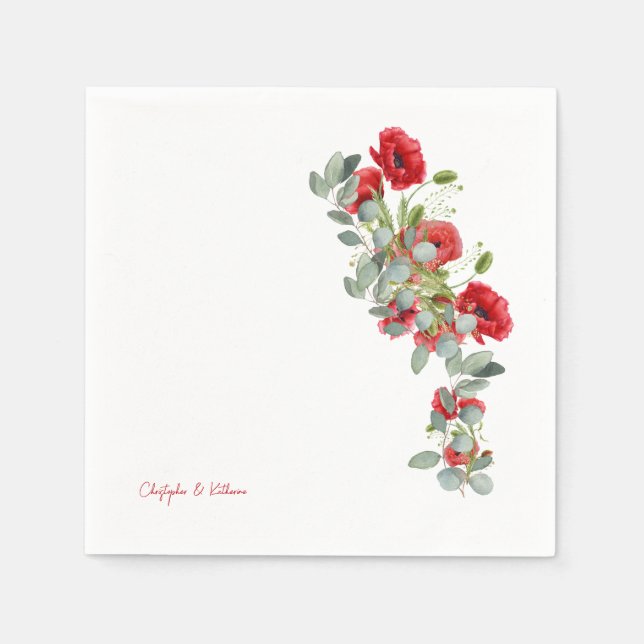 Serviette En Papier Cocktail Mariage rouge d'Eucalyptus Floral (Devant)