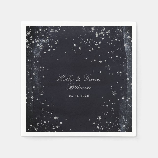 Serviette En Papier Cocktail Mariage Silver Starry Night (Devant)