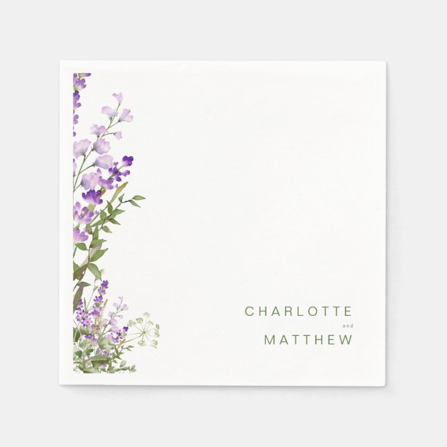Serviette En Papier Cocktail Mariage simple Lavande verte II (Devant)