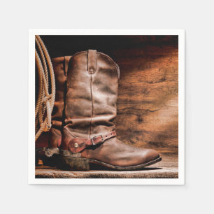 Serviette En Papier Cocktail Papier Napkin Cowboy Bottes Grange Bois R