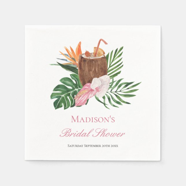 Serviette En Papier Cocktail Paradis Tropical  & Mariage Shower Floral (Devant)