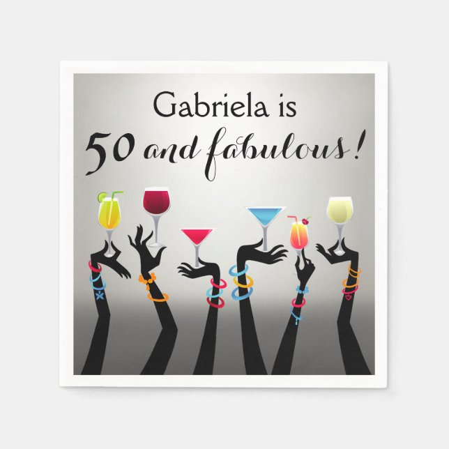 Serviette En Papier Cocktail Party 50e anniversaire (Devant)