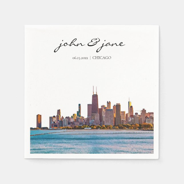 Serviette En Papier Cocktail personnalisé Chicago Skyline Napkin (Devant)