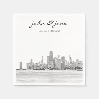 Serviette En Papier Cocktail personnalisé Chicago Skyline Napkin