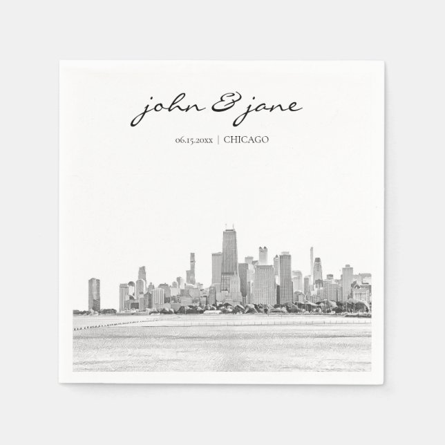 Serviette En Papier Cocktail personnalisé Chicago Skyline Napkin (Devant)