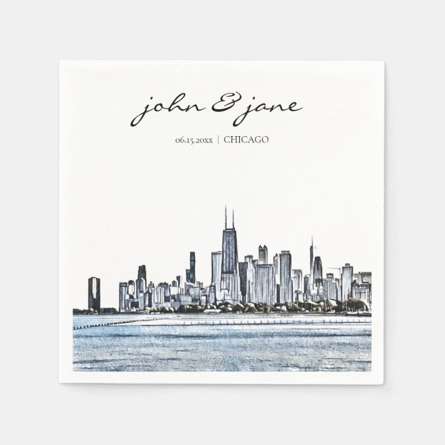 Serviette En Papier Cocktail personnalisé Chicago Skyline Napkin (Devant)