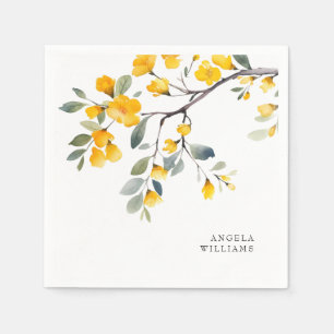 Serviette En Papier Cocktail personnalisé floral jaune