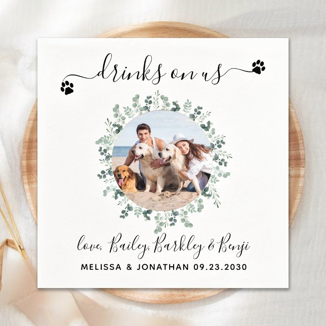 Serviette En Papier Cocktail photo personnalisé Mariage de chien (Créateur téléchargé)