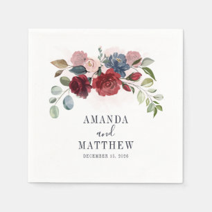 Serviette En Papier Cocktail Rustique Mariage Bourgogne Floral