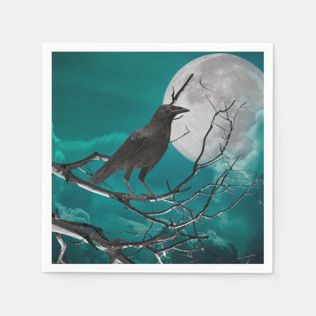 Serviette En Papier Cocktail serviettes Le corbeau en vert (Devant)