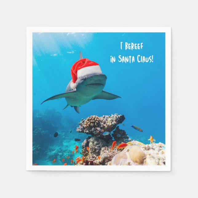 Serviette En Papier Cocktail serviettes, Noël aux requins (Devant)