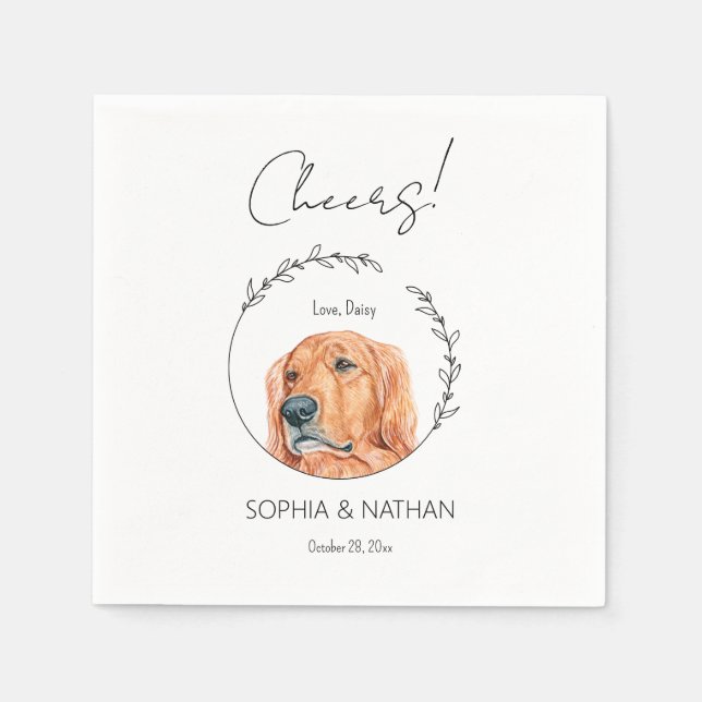 Serviette En Papier Cocktail simple Golden Retriever Mariage de chien (Devant)