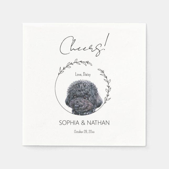 Serviette En Papier Cocktail simple Mariage de chien de caniche (Devant)