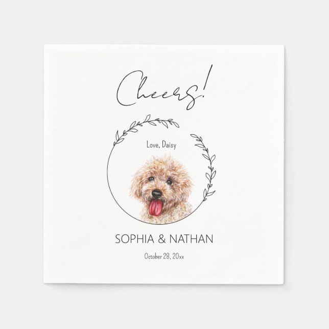 Serviette En Papier Cocktail simple Mariage de chien de caniche (Devant)