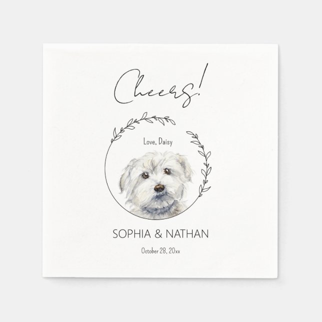Serviette En Papier Cocktail simple Mariage de chien maltais (Devant)