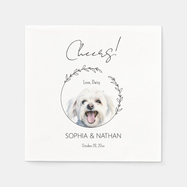Serviette En Papier Cocktail simple Mariage de chien maltais (Devant)