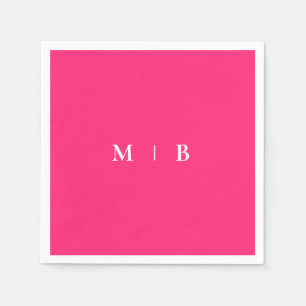 Serviette En Papier Cocktail Sleek Simple Rose & Blanc Monogram