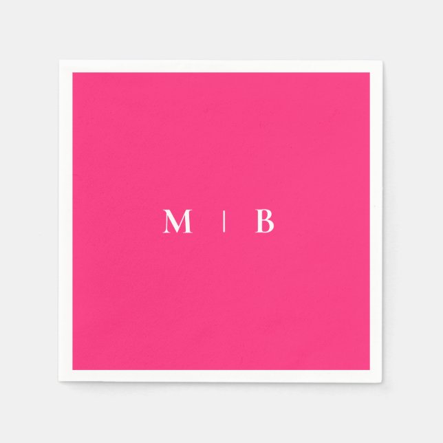 Serviette En Papier Cocktail Sleek Simple Rose & Blanc Monogram (Devant)