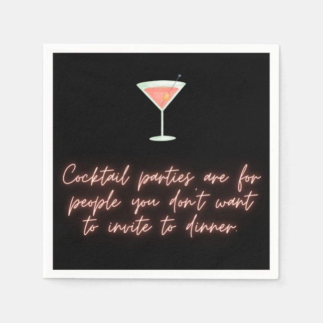 Serviette En Papier Cocktail soirée drôle napkin noir script martini (Devant)