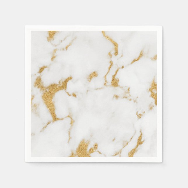 Serviette En Papier Cocktail standard en marbre blanc doré (Devant)