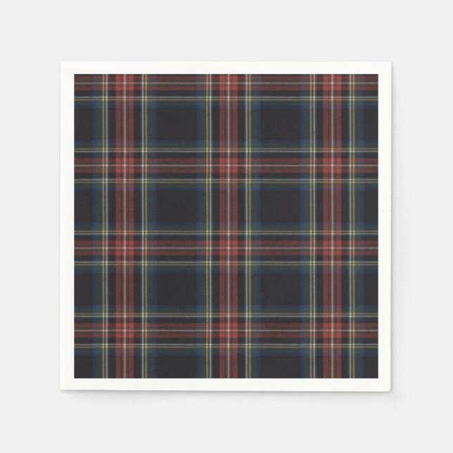 Serviette En Papier Cocktail Standard Tartan Noir (Devant)