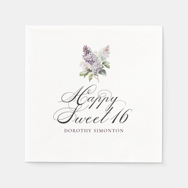 Serviette En Papier Cocktail sucré 16 violet Lilac Spring Flower (Devant)