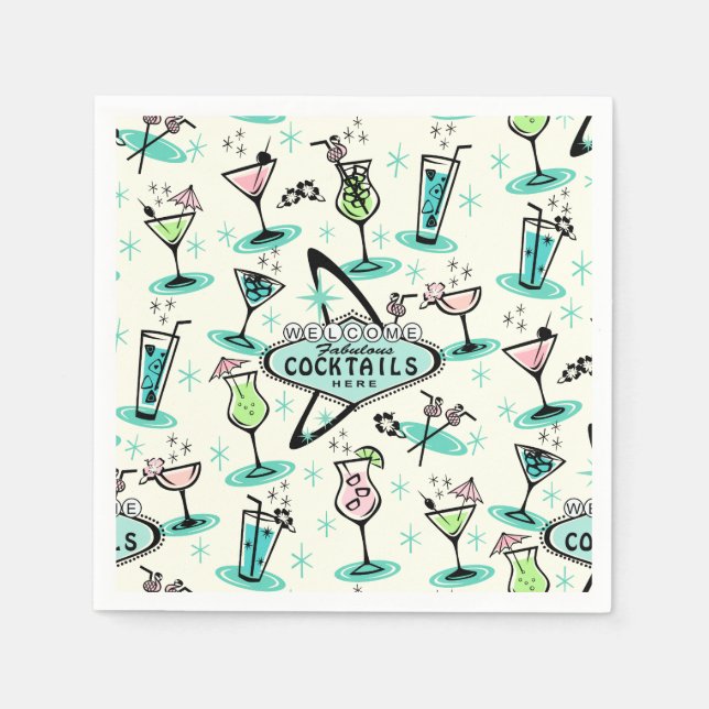 Serviette En Papier Cocktails atomiques rétro (Devant)